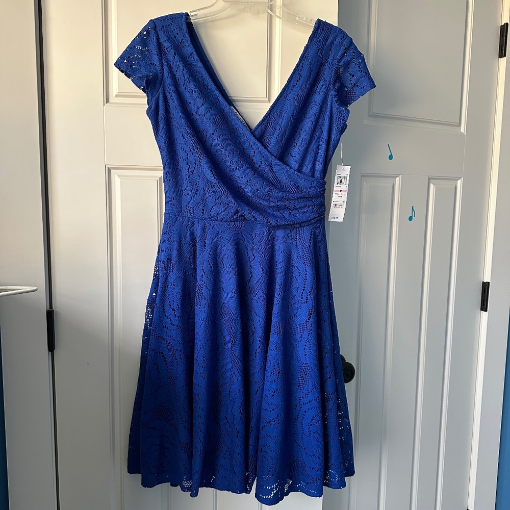 Maggy London Royal Blue Floral Lace Midi Dress - Size 10